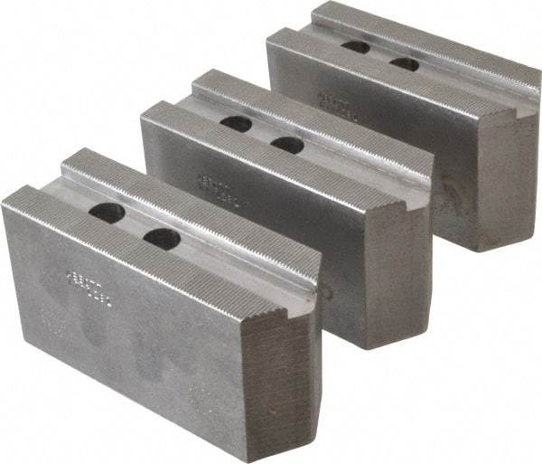 Abbott Workholding Products - 12" & Up Chuck Capacity, 1.5mm x 60° Serrated Attachment, Square Soft Lathe Chuck Jaw - 3 Jaws, Steel, 1.1811" Btw Mount Hole Ctrs, 5-1/2" Long x 2" Wide x 3" High, 0.7087" Groove, 0.5512" & 14mm Fastener - Top Tool & Supply