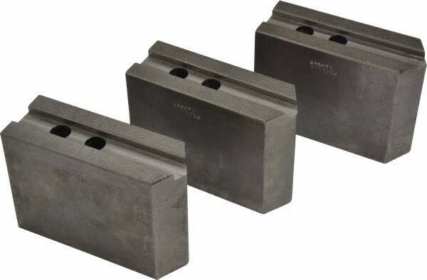 Abbott Workholding Products - 12" & Up Chuck Capacity, 1.5mm x 60° Serrated Attachment, Square Soft Lathe Chuck Jaw - 3 Jaws, Steel, 1.1811" Btw Mount Hole Ctrs, 5-1/2" Long x 2" Wide x 4" High, 0.7087" Groove, 0.5512" & 14mm Fastener - Top Tool & Supply