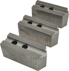 Abbott Workholding Products - 15 to 18" Chuck Capacity, 1.5mm x 60° Serrated Attachment, Square Soft Lathe Chuck Jaw - 3 Jaws, Steel, 1.6929" Btw Mount Hole Ctrs, 6-1/2" Long x 2-1/2" Wide x 3" High, 0.8661" Groove, 0.7874" & 20mm Fastener - Top Tool & Supply