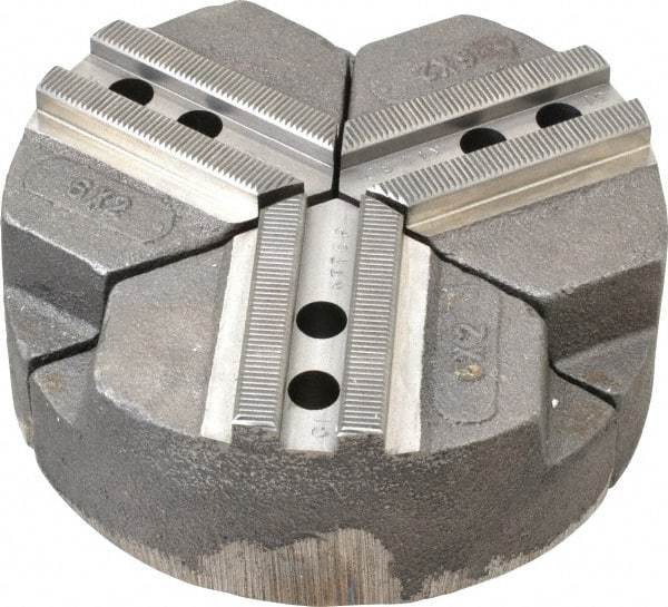 Abbott Workholding Products - 6" & Up Chuck Capacity, 1.5mm x 60° Serrated Attachment, Round Soft Lathe Chuck Jaw - 3 Jaws, Cast Iron, 0.7874" Btw Mount Hole Ctrs, 6" Wide x 2" High, 0.4724" Groove, 0.3937" & 10mm Fastener - Top Tool & Supply