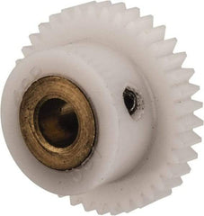 Made in USA - 48 Pitch, 0.792" Pitch Diam, 0.833" OD, 38 Tooth Spur Gear - 1/8" Face Width, 3/16" Bore Diam, 35/64" Hub Diam, 20° Pressure Angle, Acetal - Top Tool & Supply