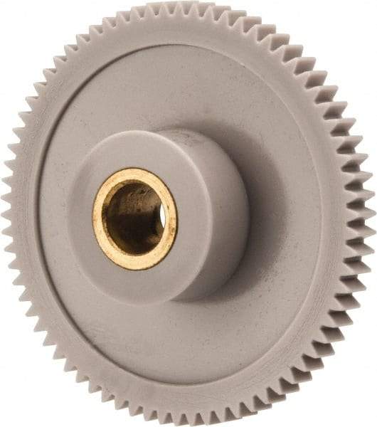 Made in USA - 48 Pitch, 1-1/2" Pitch Diam, 1.542" OD, 72 Tooth Spur Gear - 1/8" Face Width, 1/4" Bore Diam, 39/64" Hub Diam, 20° Pressure Angle, Acetal - Top Tool & Supply