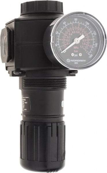 Norgren - 1/2 NPT Port, 220 CFM, Zinc Standard Regulator - 5 to 150 psi Range, 300 Max psi Supply Pressure, 1/4" Gauge Port Thread, 3.15" Wide x 6.67" High - Top Tool & Supply