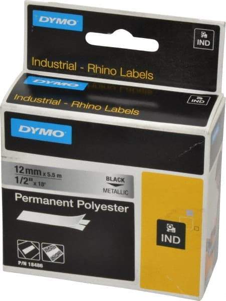 Rhino - 216" Long, Metallized Silver Polyester Metallized Tape - For DYMO Brand Labeling Equipment Designed for "D1" Tapes (Check Width Compatibility) - Top Tool & Supply