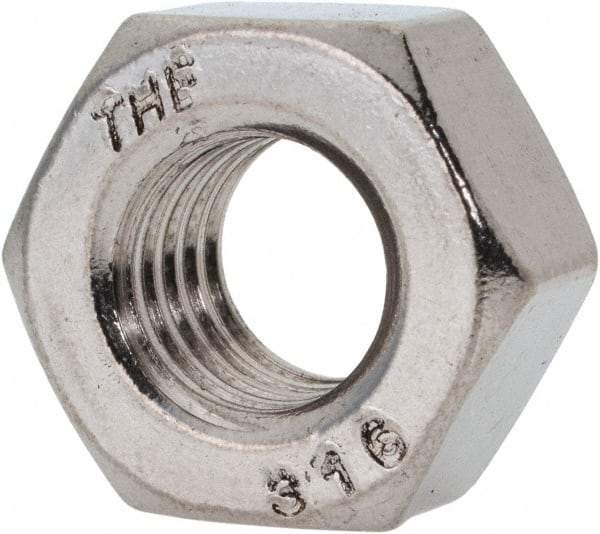 Value Collection - 7/16-14 UNC Stainless Steel Right Hand Heavy Hex Nut - 3/4" Across Flats, 27/64" High, Uncoated - Top Tool & Supply