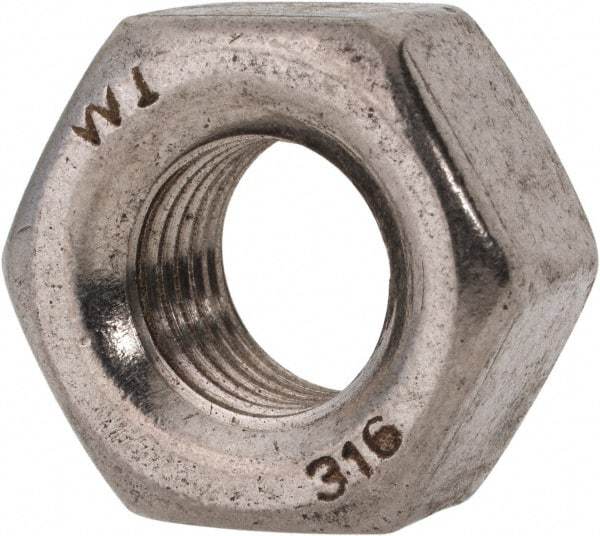 Value Collection - 7/16-20 UNF Stainless Steel Right Hand Heavy Hex Nut - 3/4" Across Flats, 27/64" High, Uncoated - Top Tool & Supply