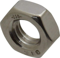 Value Collection - 5/16-18 UNC Stainless Steel Right Hand Hex Jam Nut - 1/2" Across Flats, 3/16" High, Uncoated - Top Tool & Supply