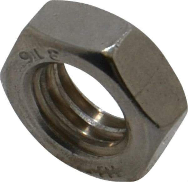 Value Collection - 3/8-16 UNC Stainless Steel Right Hand Hex Jam Nut - 9/16" Across Flats, 7/32" High, Uncoated - Top Tool & Supply