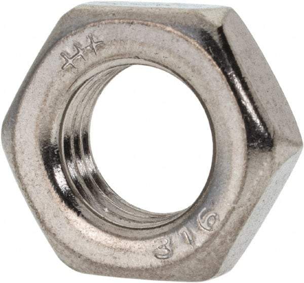 Value Collection - 7/16-20 UNF Stainless Steel Right Hand Hex Jam Nut - 11/16" Across Flats, 1/4" High, Uncoated - Top Tool & Supply