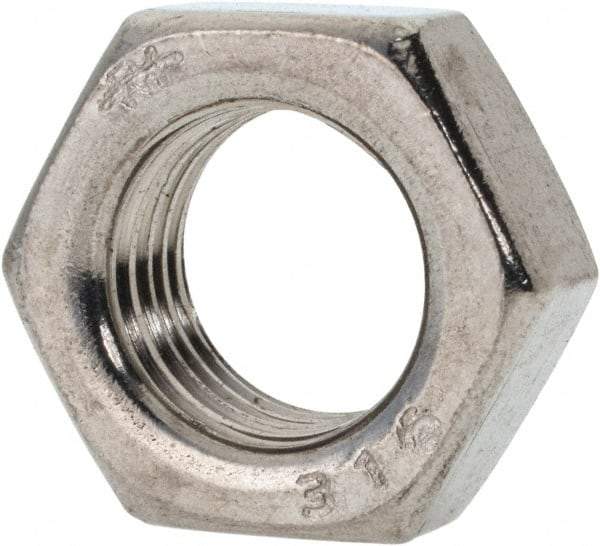 Value Collection - 1/2-20 UNF Stainless Steel Right Hand Hex Jam Nut - 3/4" Across Flats, 5/16" High, Uncoated - Top Tool & Supply