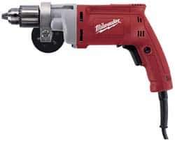 Milwaukee Tool - 1/2" Keyed Chuck, 850 RPM, Pistol Grip Handle Electric Drill - 8 Amps, 120 Volts, Reversible, Includes 1/2" Magnum Drill, Chuck Key with Holder, Side Handle - Top Tool & Supply