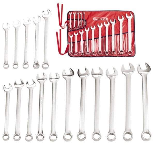 Proto - 31 Piece, 5/16" to 2-1/2", 12 Point Combination Wrench Set - Inch Measurement Standard, Satin Finish, Comes in Nylon Roll - Top Tool & Supply