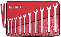 Proto - 10 Piece, 7/16 to 1", Combination Wrench Set - Inch System of Measurement, Satin Finish, Comes in Nylon Roll - Top Tool & Supply