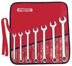 Proto - 7 Piece, 3/8" to 3/4", Combination Wrench Set - Inch Measurement Standard, Satin Finish, Comes in Nylon Roll - Top Tool & Supply