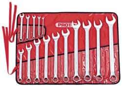 Proto - 15 Piece, 7mm to 32mm, Combination Wrench Set - Metric Measurement Standard, Satin Finish, Comes in Canvas Roll - Top Tool & Supply