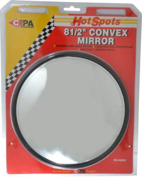 Value Collection - Automotive Full Size Convex Round Mirror with L Bracket - Stainless Steel, 8-1/2" Mirror Diam - Top Tool & Supply