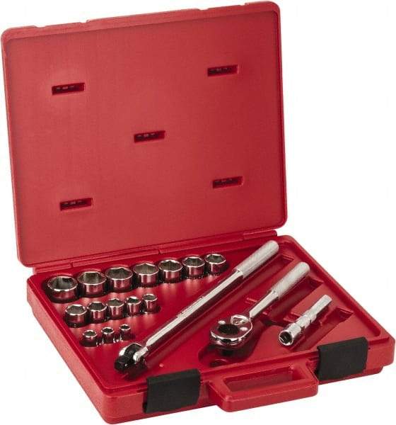 Proto - 18 Piece 1/2" Drive Socket Set - 6 Points, 3/8" to 1-1/4" Range, Inch Measurement Standard - Top Tool & Supply