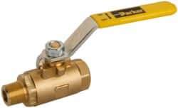 Parker - 3/8" Pipe, Brass Standard Ball Valve - 2 Piece, Inline - One Way Flow, MNPT x FNPT Ends, Lever Handle, 600 WOG, 150 WSP - Top Tool & Supply