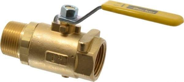 Parker - 1" Pipe, Brass Standard Ball Valve - 2 Piece, Inline - One Way Flow, MNPT x FNPT Ends, Lever Handle, 600 WOG, 150 WSP - Top Tool & Supply