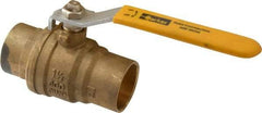 Parker - 1-1/2" Pipe, Brass Standard Ball Valve - 2 Piece, Inline - One Way Flow, Soldered x Soldered Ends, Lever Handle, 600 WOG, 150 WSP - Top Tool & Supply