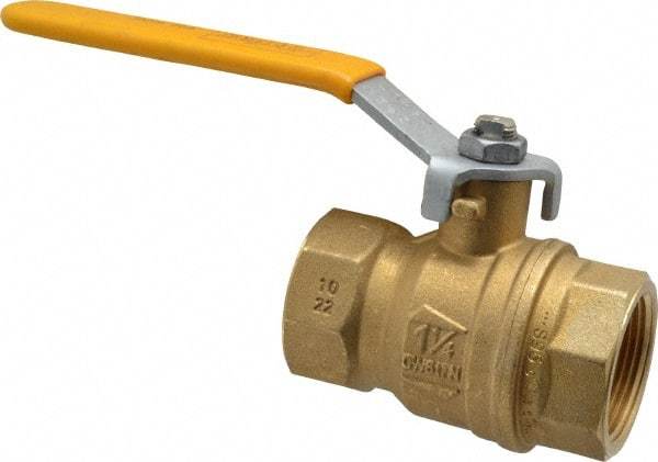 Parker - 1-1/4" Pipe, Brass Standard Ball Valve - 2 Piece, Inline - One Way Flow, FNPT x FNPT Ends, Lever Handle, 600 WOG, 150 WSP - Top Tool & Supply