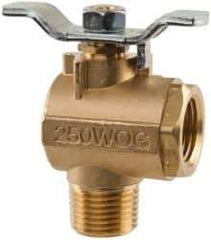 Parker - 1/2" Pipe, Brass Standard Ball Valve - 2 Piece, Right Angle, MNPT x FNPT Ends, Tee Handle, 250 WOG, 150 WSP - Top Tool & Supply