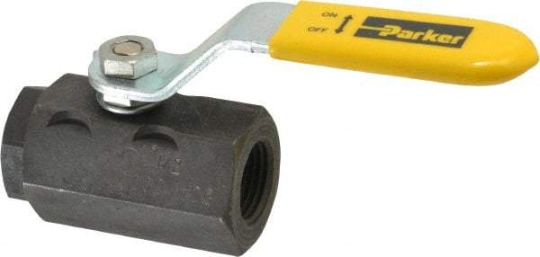 Parker - 1/2" Pipe, Carbon Steel Standard Ball Valve - 2 Piece, Inline - One Way Flow, FNPT x FNPT Ends, Lever Handle, 2,000 WOG, 150 WSP - Top Tool & Supply