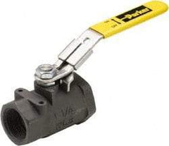 Parker - 1-1/2" Pipe, Carbon Steel Standard Ball Valve - 2 Piece, Inline - One Way Flow, FNPT x FNPT Ends, Lever Handle, 1,500 WOG, 150 WSP - Top Tool & Supply