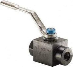 Parker - 3/8" Pipe, Carbon Steel Standard Ball Valve - 2 Piece, Inline - One Way Flow, SAE x SAE Ends, Lever Handle, 6,000 WOG, 150 WSP - Top Tool & Supply