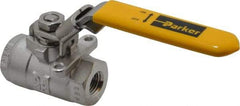 Parker - 1/4" Pipe, Full Port, Stainless Steel Standard Ball Valve - 2 Piece, Inline - One Way Flow, FNPT x FNPT Ends, Padlock Handle, 2,000 WOG, 150 WSP - Top Tool & Supply