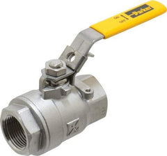 Parker - 1" Pipe, Full Port, Stainless Steel Standard Ball Valve - 2 Piece, Inline - One Way Flow, FNPT x FNPT Ends, Padlock Handle, 2,000 WOG, 150 WSP - Top Tool & Supply