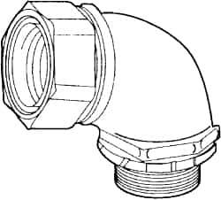 Cooper Crouse-Hinds - 1" Trade, Malleable Iron Threaded Angled Liquidtight Conduit Connector - Noninsulated - Top Tool & Supply