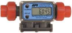 GPI - 1/2" Port Electronic Digital Flowmeter & Totalizer - 150 Max psi, 1.2 to 12 GPM, PVDF - Top Tool & Supply