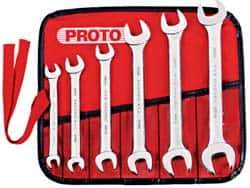 Proto - 6 Piece, 8mm x 9mm to 18mm x 19mm, Open End Wrench Set - Metric Measurement Standard, Satin Finish, Comes in Nylon Roll - Top Tool & Supply