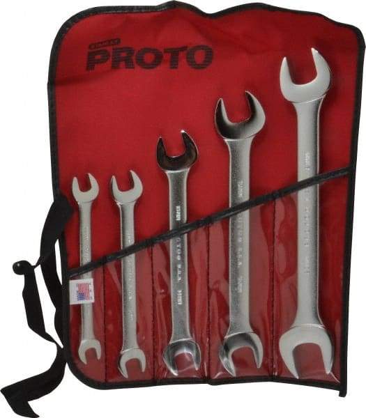 Proto - 5 Piece, 10mm x 11mm to 21mm x 23mm, Open End Wrench Set - Metric Measurement Standard, Satin Finish, Comes in Nylon Roll - Top Tool & Supply