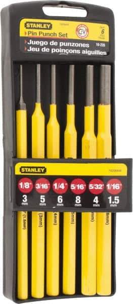 Stanley - 6 Piece, 1/16 to 5/16", Pin Punch Set - Hex Shank, Comes in Plastic Case - Top Tool & Supply