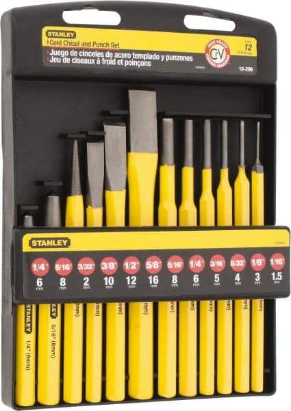 Stanley - 12 Piece Punch & Chisel Set - 3/8 to 5/8" Chisel, 1/16 to 5/16" Punch, Hex Shank - Top Tool & Supply