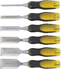 Stanley - 6 Piece Wood Chisel Set - 9" OAL, Bi-Material, Sizes Included 1/4 to 1-1/2" - Top Tool & Supply