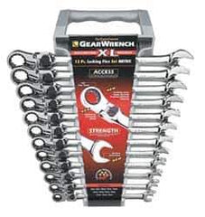 GearWrench - 12 Piece, 8 to 19mm, Combination Wrench Set - Metric System of Measurement, Chrome Finish, Comes in Tray - Top Tool & Supply