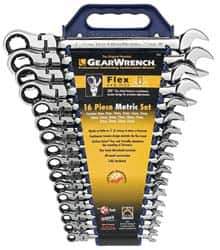 GearWrench - 16 Piece, 8mm to 25mm, Combination Wrench Set - Metric Measurement Standard, Chrome Finish, Comes in Tray - Top Tool & Supply