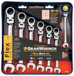 GearWrench - 7 Piece, 10mm to 19mm, Ratcheting Combination Wrench Set - Metric Measurement Standard, Chrome Finish, Comes in Tray - Top Tool & Supply