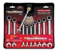 GearWrench - 10 Piece, 5/16" to 9/16" (8mm to 14mm), Combination Wrench Set - Inch/Metric Measurement Standard, Chrome Finish, Comes in Tray - Top Tool & Supply