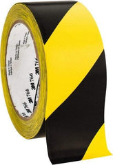 3M - Black & Yellow Striped Vinyl Tape - 2" Wide x 108' Long x 0.005" Thick, General Traffic - Top Tool & Supply