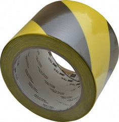 3M - Black & Yellow Striped Vinyl Tape - 3" Wide x 108' Long x 0.005" Thick, General Traffic - Top Tool & Supply