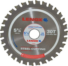 Lenox - 5-3/8" Diam, 20mm Arbor Hole Diam, 30 Tooth Wet & Dry Cut Saw Blade - Titanium Carbide-Tipped, General Purpose Action, Standard Round Arbor - Top Tool & Supply