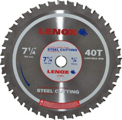 Lenox - 7-1/4" Diam, 5/8" Arbor Hole Diam, 40 Tooth Wet & Dry Cut Saw Blade - Titanium Carbide-Tipped, General Purpose Action, Standard Round Arbor - Top Tool & Supply