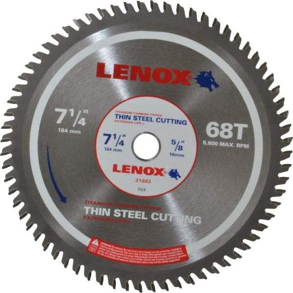 Lenox - 7-1/4" Diam, 5/8" Arbor Hole Diam, 68 Tooth Wet & Dry Cut Saw Blade - Titanium Carbide-Tipped, General Purpose Action, Standard Round Arbor - Top Tool & Supply