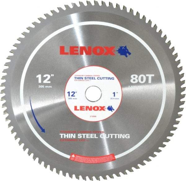 Lenox - 12" Diam, 1" Arbor Hole Diam, 80 Tooth Wet & Dry Cut Saw Blade - Titanium Carbide-Tipped, General Purpose Action, Standard Round Arbor - Top Tool & Supply