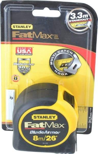 Stanley - 26' x 1-1/4" Yellow Blade Tape Measure - 1/32 & 1/16" & 1mm Graduation, Inch/Metric Graduation Style, Yellow/Black Case - Top Tool & Supply