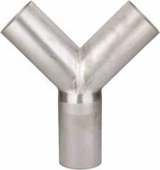 VNE - 4", Unpolished Style, Sanitary Stainless Steel Pipe True Y - Butt Weld x Butt Weld x Butt Weld Connection, Grade 304 - Top Tool & Supply